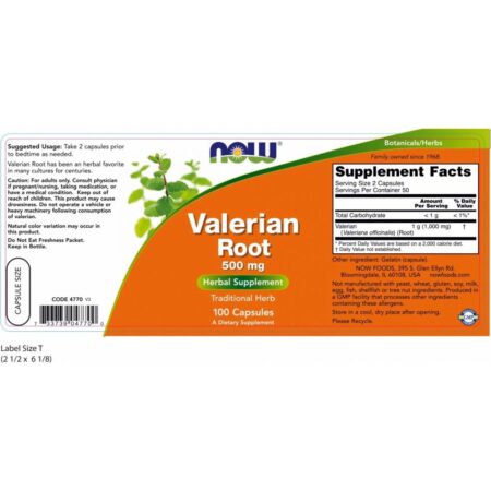 NOW FOODS VALERIAN ROOT 500MG 100 ΚΑΨΟΥΛΕΣNF4770 NOW FOODS - Image 2