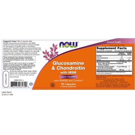 NOW FOODS GLUCOSAMINE AND CHONDROITIN WITH MSM ΣΥΜΠΛΗΡΩΜΑ ΓΙΑ ΤΗΝ ΥΓΕΙΑ ΤΩΝ ΑΡΘΡΩΣΕΩΝ 90 ΚΑΨΟΥΛΕΣNF3170 NOW FOODS - Image 2