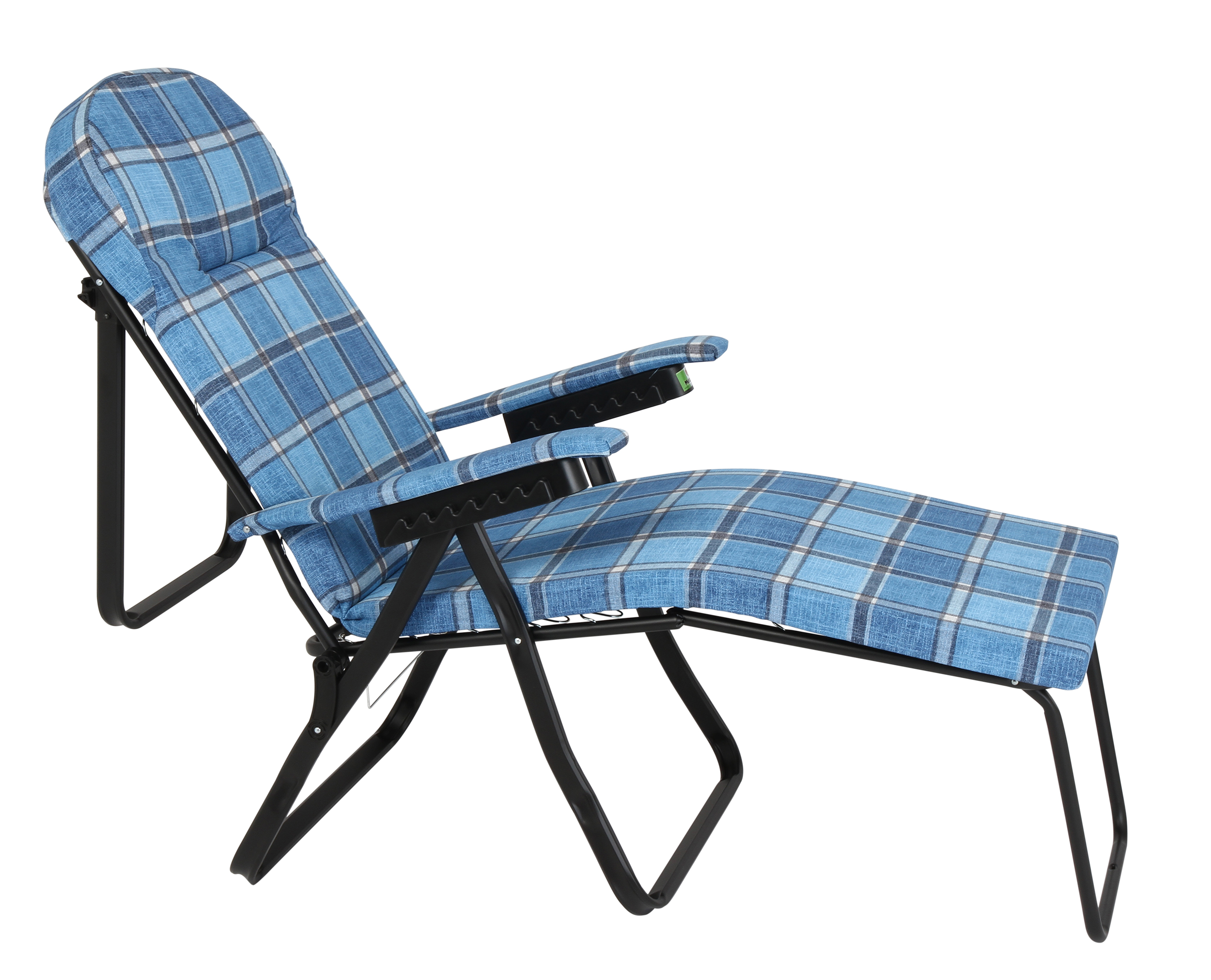 Πολυθρόνα 7 θέσεων Μαύρου Σκελετού Μπλε Καρό Μαξιλάρι